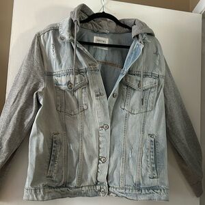 Denim and Jersey mix hooded jacket